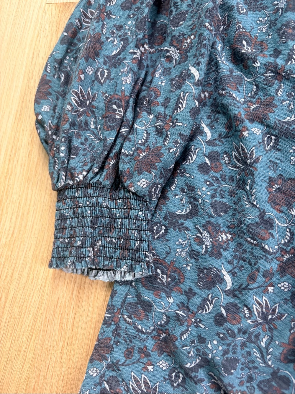 Nation LTD Floral Smocked Peasant Top XS Blue Long Sleeve Boho - Picture 3 of 5